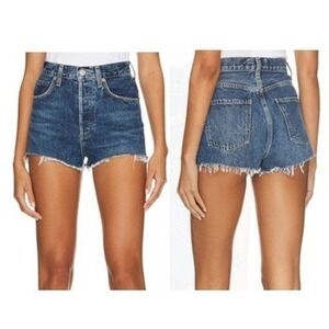 AGOLDE Dee Vintage High Rise Cotton Distressed Frayed Hem Denim Shorts Womens 29